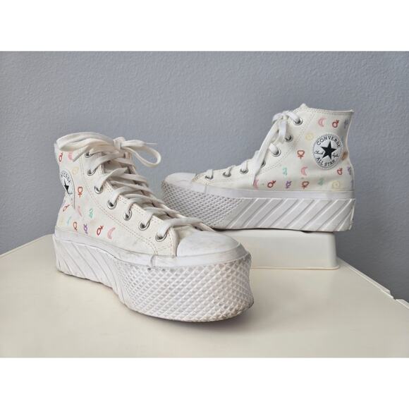Converse Hi‑Top Platform Astrological Crystal Energy White Canvas Women’s US 8.5 - Picture 1 of 8